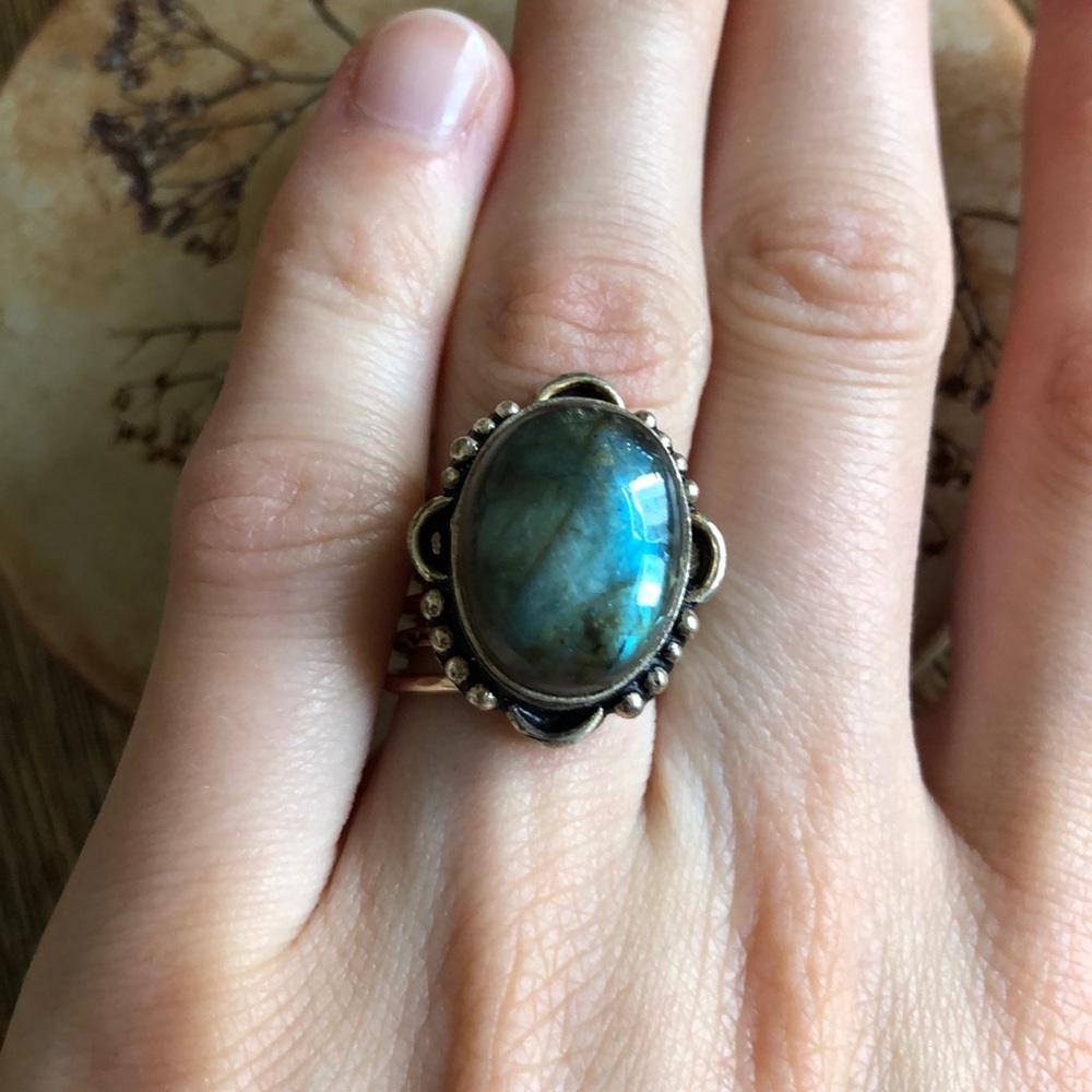 VINTAGE Labradorite Sterling Silver Ring, 5 - Picture 11 of 12